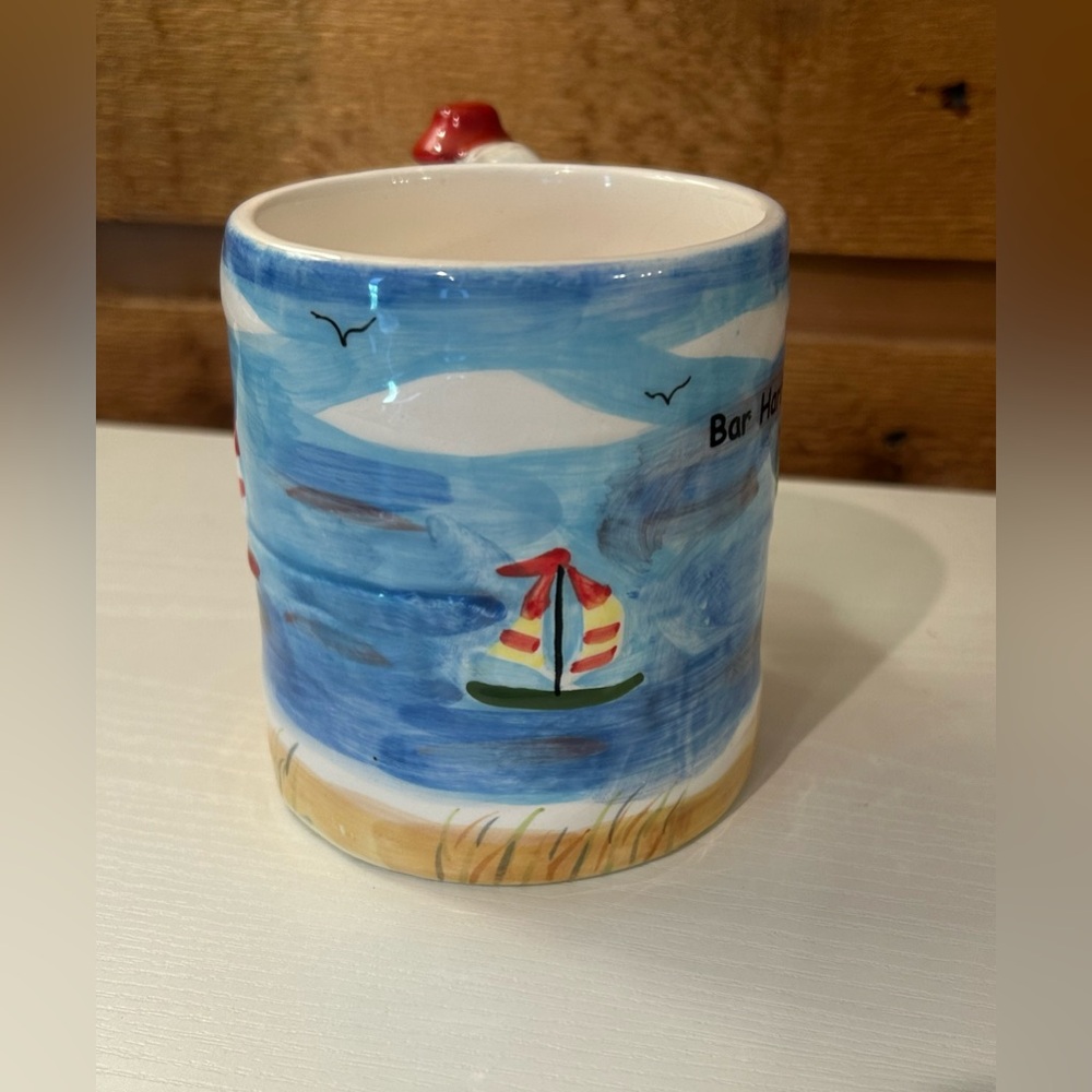 Bar Harbor Coffee Tea Ceramic Mug Cup Beach Lighthouse Sailboats Seagulls - Picture 5 of 10
